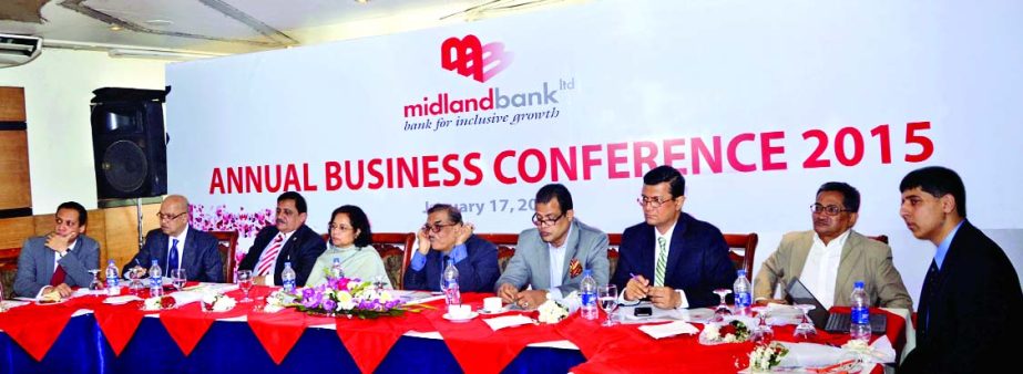 M Moniruzzaman Khandaker, Chairman of Midland Bank Limited, inaugurating 'Annual Business Conference 2015' of the bank at a city hotel recently. Nilufer Zafarullah MP, Vice Chairman, Directors and Sponsors of the bank were present.