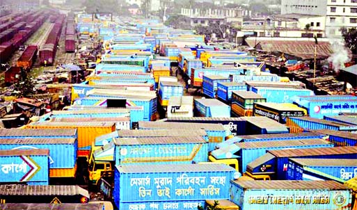 Cargo covered van remained stranded on Wednesday at Tejgaon Depot following the non-stop blockade enforced by 20-party alliance.