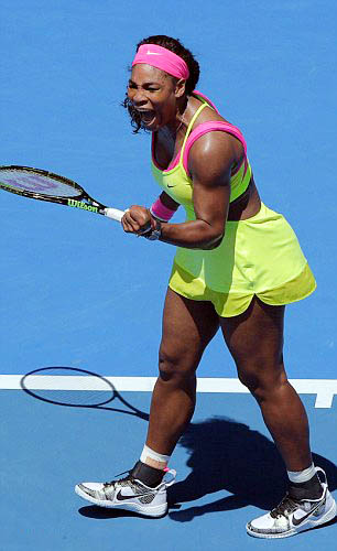 Serena Williams of the U.S. celebrates after defeating Vera Zvonareva of Russia during their second round match at the Australian Open tennis championship in Melbourne, Australia on Thursday.
