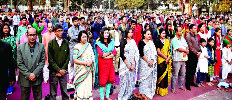 Leaders and activists of Sammilita Sangskritik Jote observed a solemn silence at the Central Shaheed Minar premises in the city on Friday showing sympathy to those who were killed and injured in blockade.