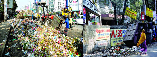 People dump garbage on the busy roadside due to lack of proper supervision of both Dhaka North and Dhaka South City Corporations causing serious health hazard to the city dwellers. A huge quantity of waste is seen stockpiled near US Embassy in the city's