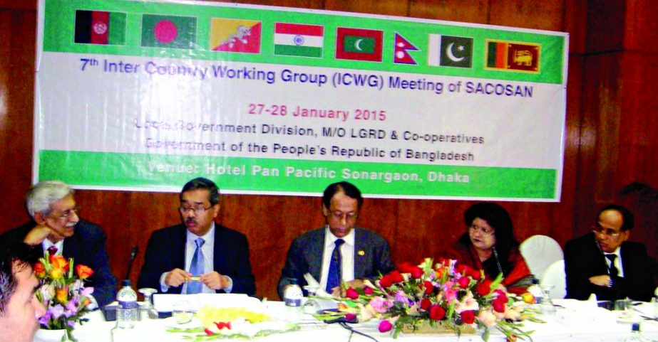 Discussants at the two-day 7th Inter Country Working Group (ICWG) meeting of SACOSAN organised by Local Govt Division of LGRD at Sonargaon Hotel in the city on Tuesday.