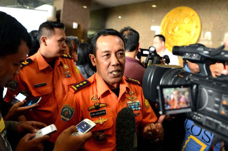 Indonesia's National Search and Rescue Agency chief Bambang Soelistyo, holds a press conference on the search for victims of the AirAsia plane crash, in Jakarta on Wednesday.