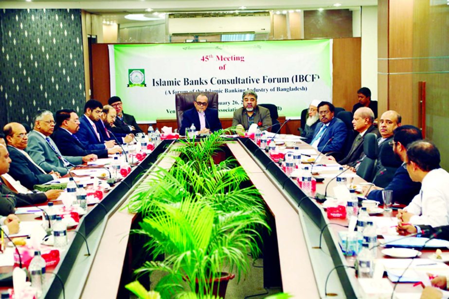 Engr Mustafa Anwar, Acting Chairman of the Board of Directors of Islami Bank Bangladesh Limited, presiding over the 45th meeting of Islamic Banks Consultative Forum at the meeting room of Bangladesh Association of Banks on Monday.