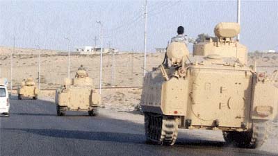 Egyptian security forces patrolling in the Sinai region.