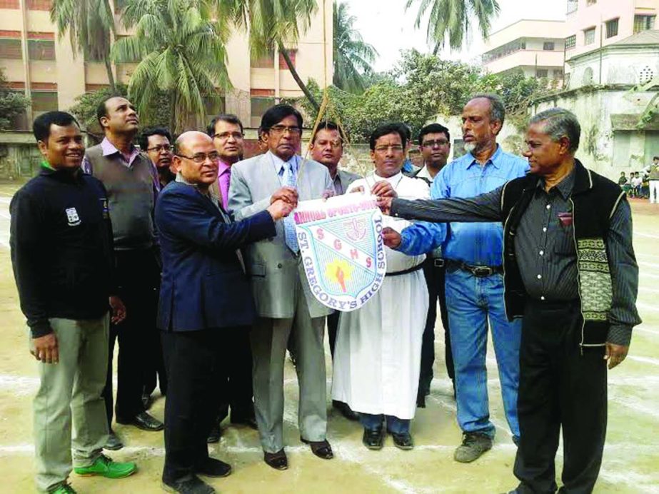 Zakaria Pintu, the captain of Swadhin Bangla Football Team inaugurating the Annual Sports of St. Gregory's School at the school premises in the city's Luxmibazar on Friday.