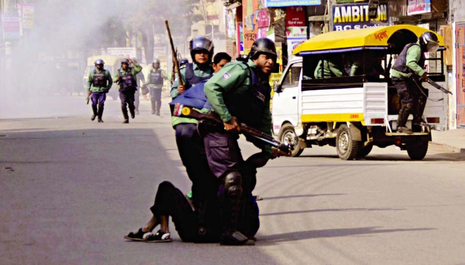 Police arrested two blockaders from in front of Loknath School area in Rajshahi city on Saturday who threw cocktails on them during blockade.