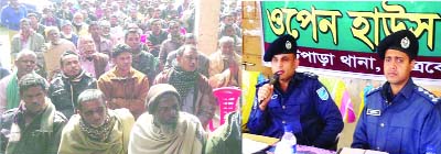 NATRAKONA: Jakir Hussain Khan , SP, Netrakona speaking at an open house day meeting at Atpara Police station premises recently.