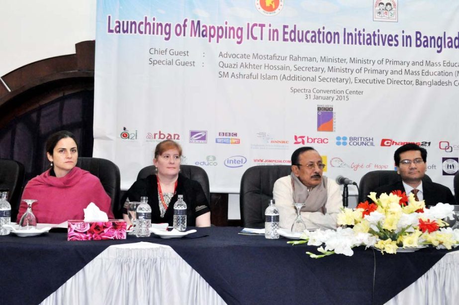 Primary and Mass Education Minister Mostafizur Rahman speaking at a function marking the launch of a study report of Save the Children in Dhaka on Saturday.