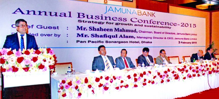 Shaheen Mahmud, Chairman of Jamuna Bank Limited, inaugurating "Annual Business Conference-2015" at a city hotel on Tuesday. Al-Haj Nur Mohammed, Foundation Chairman, Md Sirajul Islam Varosha, Executive Committee Chairman and Md Rafiqul Islam, Audit Comm