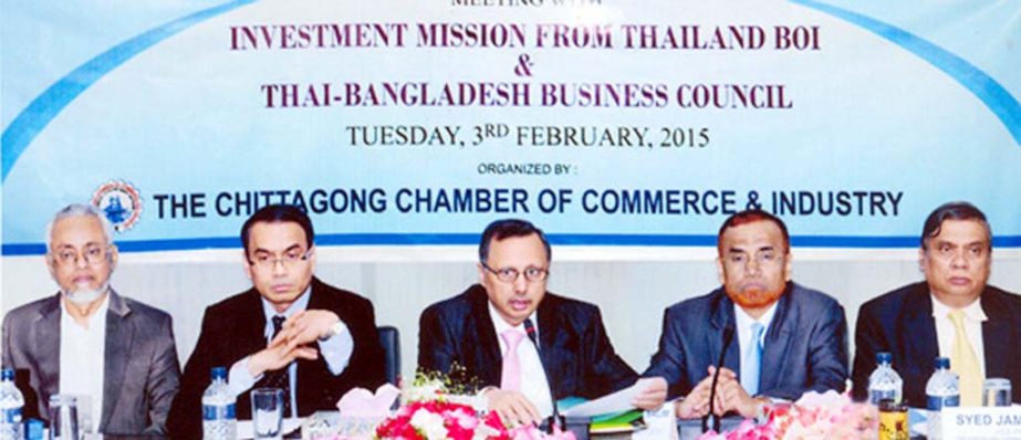 Mahabubul Alam, President, Chittagong Chamber of Commerce and Industry speaking at a meeting of Thai - Bangladesh Business Council at Chamber auditorium in the city yesterday.