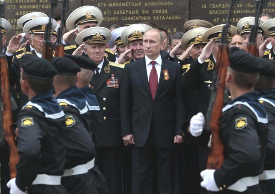 Russian President Vladimir Putin inspecting a parade in Sevastopol, Crimea.