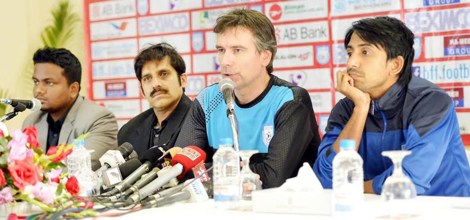 Bangladesh team head coach Lodewijk de Kruif addressing a press conference at the city's hotel on Thursday.