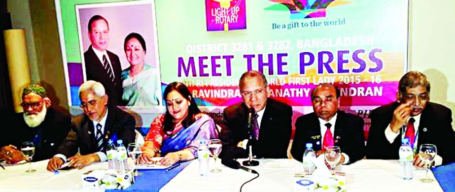 Rotary International President Elect KR Ravindran, among others at a press conference at Hotel Radisson in the city on Friday.