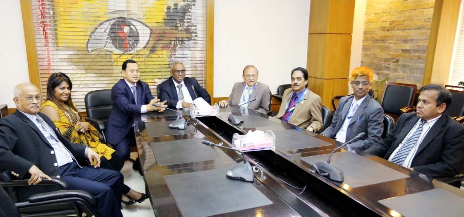 Roger Latchman, Deputy Chairman, World Information Technology and Services seen with Md Sabur Khan, Chairman, Board of Trustees, Prof Dr M Lutfar Rahman, Vice Chancellor, Daffodil International University and other high officials.