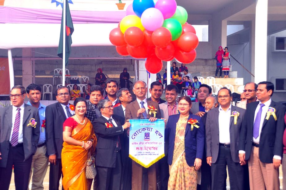 Dhaka University Vice-Chancellor Prof AAMS Arefin Siddique opening the Annual Sports Competition of Ruqayyah Hall of DU at its central play ground by releasing balloons on Monday.