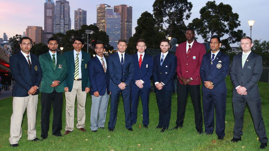 Ten team Captains pose during the Opening Ceremony ahead of the ICC 2015 Cricket World Cup at Sydney Myer Music Bowl in Melbourne, Australia on Thursday.