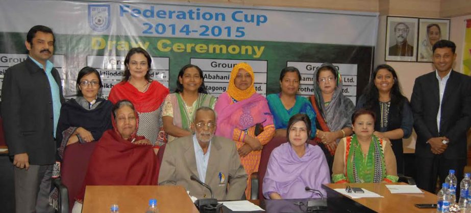 The members of Women's Wing of Bangladesh Football Federation (BFF) and the BFF officials pose for a photo session after the meeting of the Women's Wing of BFF at the BFF House on Thursday.