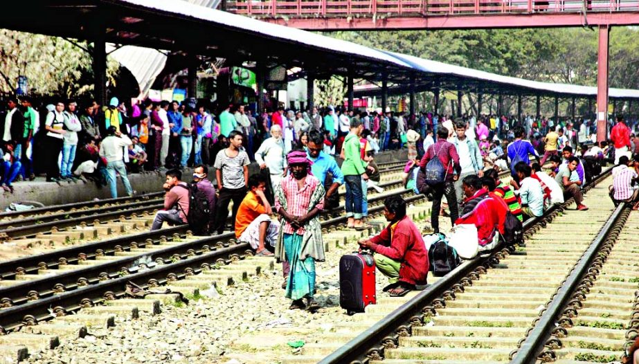 Railway passengers remained stranded at Dhaka Cantt Station on Friday following disruption of scheduled train due to hartal.