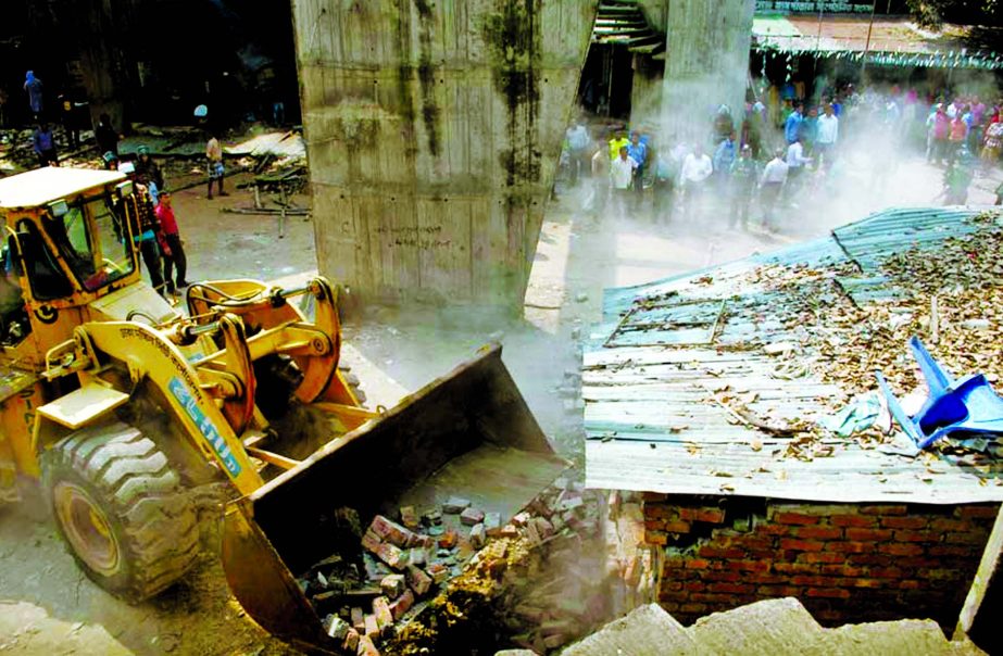 Dhaka South City Corporation authority evicted some illegal installations including Juba League office from in front of the Emergency Department of Dhaka Medical College Hospital on Monday.