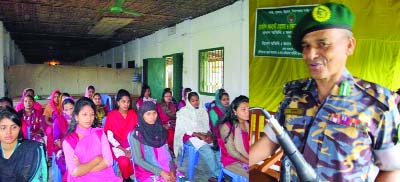 RANGPUR: Range Commander of Ansar- VDP Dulal Chandra Saha speaking at the concluding ceremony of a training course for female VDP members as Chief Guest in Rangpur city on Saturday.