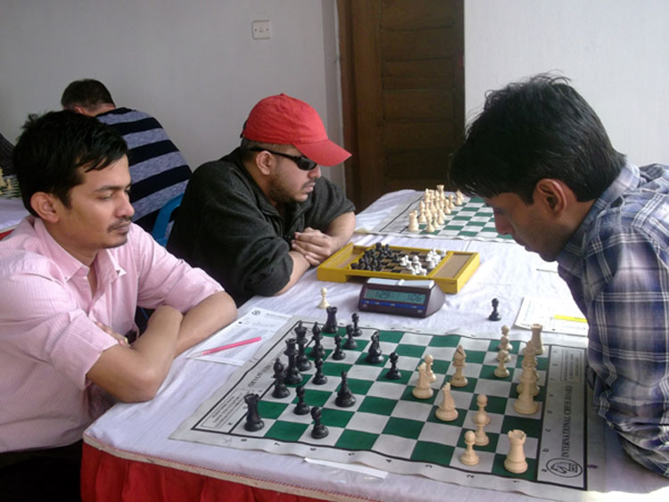 A view of Shaheed Sheikh Moni Memorial International Rating Chess Tournament at the Auditorium of National Sports Council Tower on Monday.