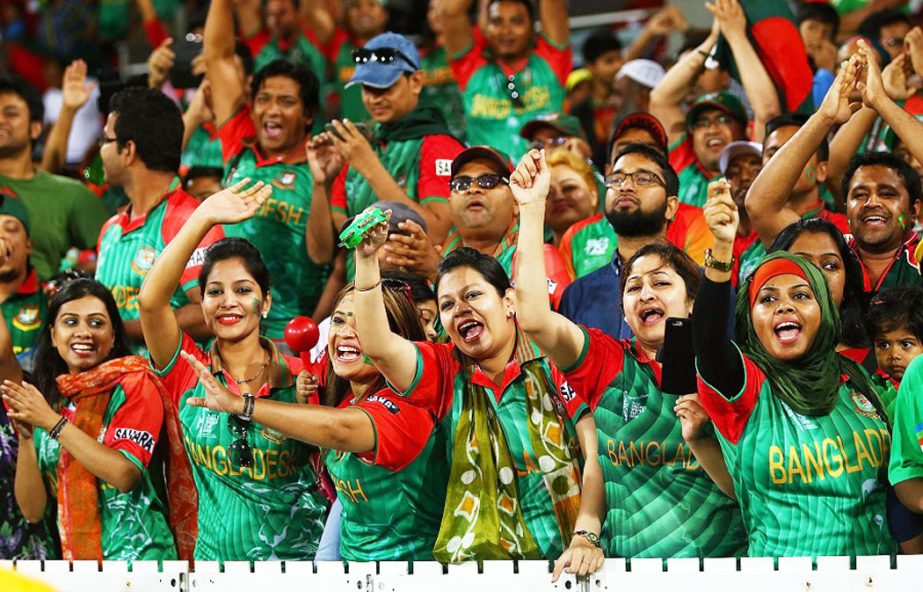 Bangladesh fans are ecstatic after the 105-run win over Afghanistan during the 2015 ICC Cricket World Cup match at Manuka Oval in Canberra, Australia on Wednesday.