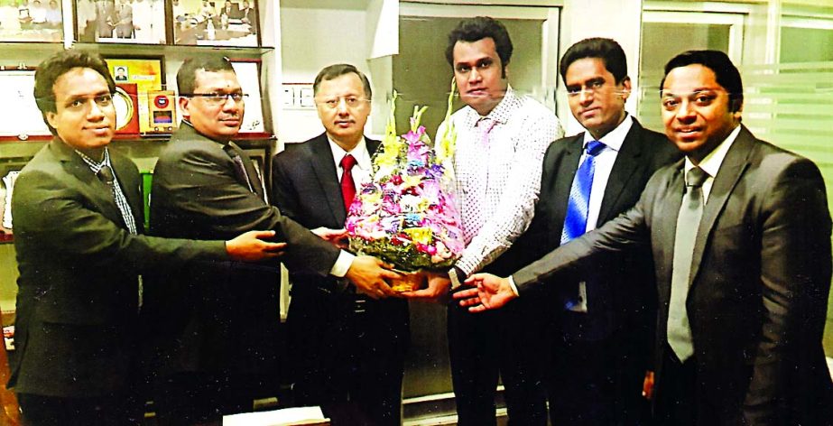 Officers of Union Bank Khatunganj branch greet Mahbubul Alam for reelecting President of the Chittagong Chamber of Commerce and Industry.