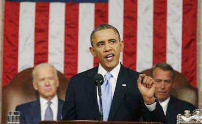 US President Barack Obama delivering the 2014 State of the Union address.