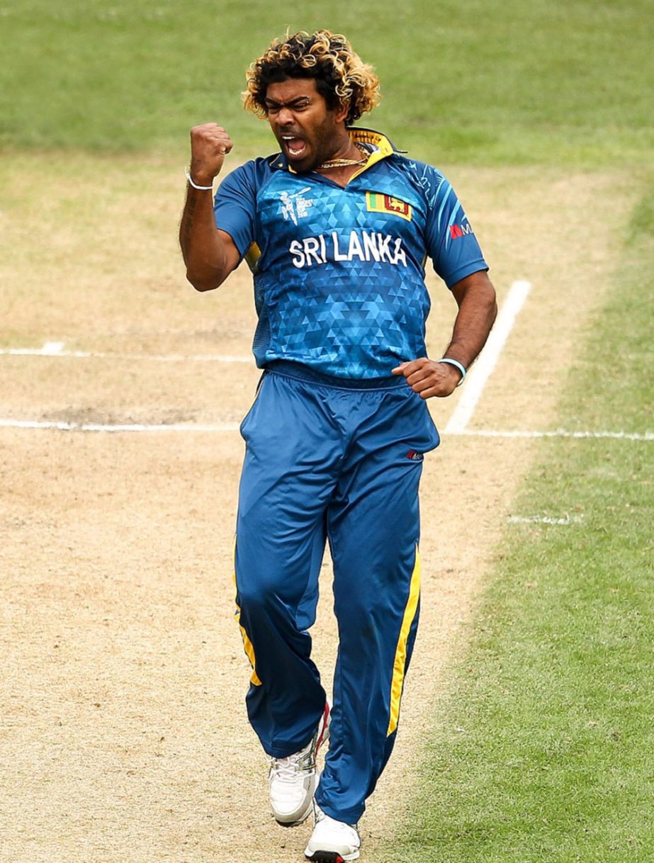 Lasith Malinga is pumped up after dismissing Mohammad Nabi during the 2015 ICC Cricket World Cup match between Sri Lanka and Afghanistan at University Oval in Dunedin, New Zealand on Sunday.