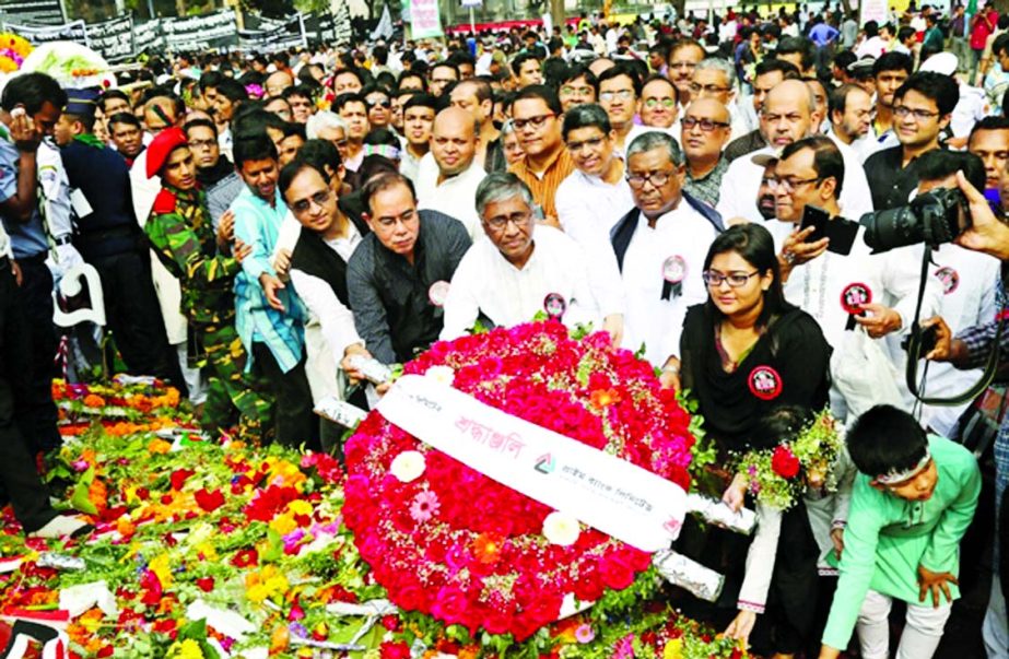 Ahmed Kamal Khan Chowdhury, Managing Director with employees of Prime Bank Limited pay homage to the language martyrs by placing wreaths at the central Shaheed Minar on the International Mother Language Day.