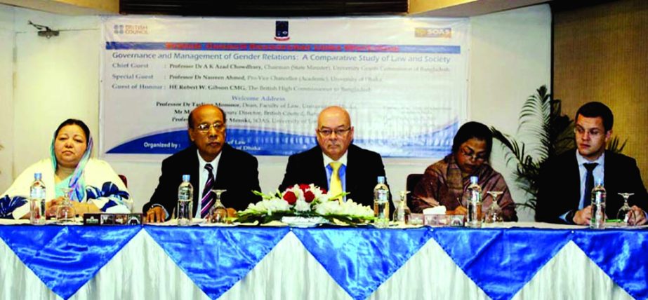 UGC Chairman Prof Dr AK Azad Chowdhury, among others, at a workshop on 'Governance and Management of Gender Relation: A Comparative Study of Law and Society' organized by British Council at BRAC Center Inn in the city on Monday.