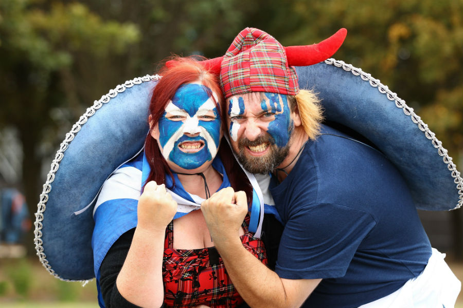 Scotland fans outside the Hagley Oval during the World Cup 2015, Group A match between England and Scotland at Christchurch on Monday.