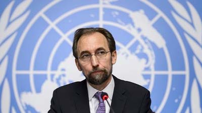 UN's human rights chief Zeid Ra'ad al-Hussein addressing a press conference in Geneva.