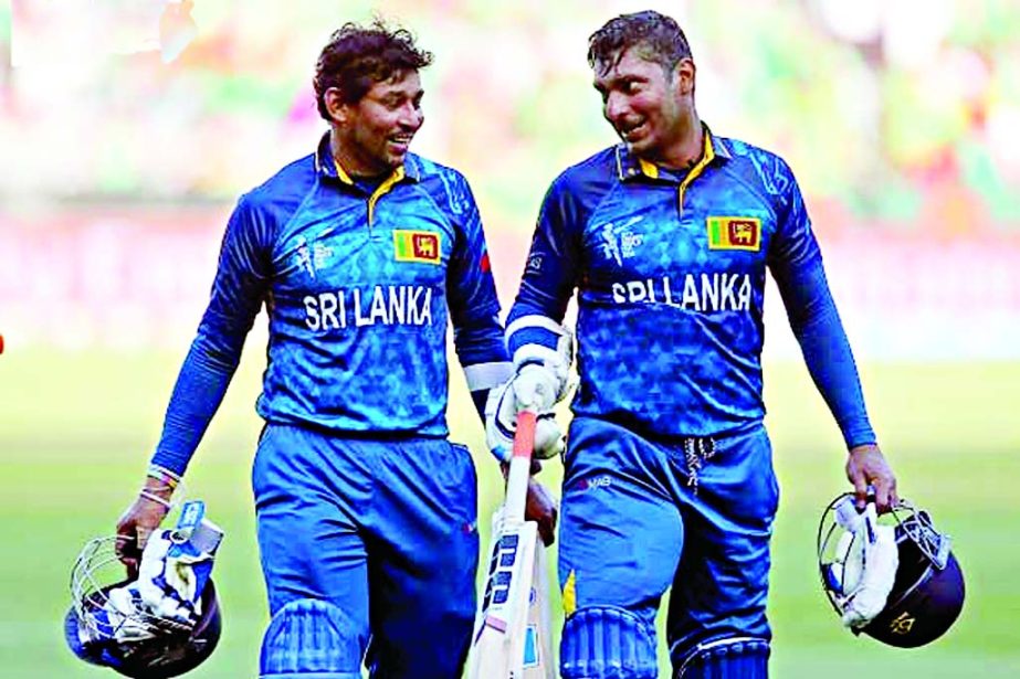 Kumar Sangakkara (right) hit 105 not out in his 400th one-dayer and Tillakaratne Dilshan made an unbeaten 161 during the 2015 ICC Cricket World Cup match between Sri Lanka and Bangladesh at Melbourne Cricket Ground in Melbourne, Australia on Thursday.