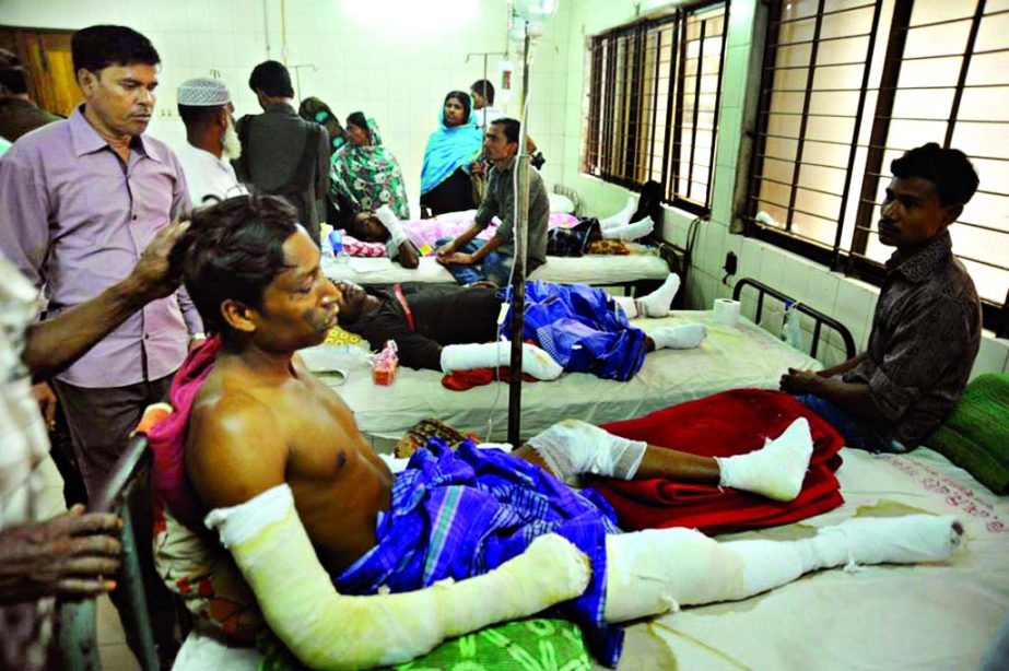 Five burn injured passengers of pick up van plying on Dhaka-Sylhet Highway at Tarabo of Rupganj in N'ganj fighting for life at Burn Unit of DMCH on Saturday.