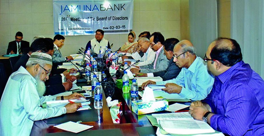 Shaheen Mahmud, Chairman of the Board of Directors of Jamuna Bank Limited, presiding over the 261st meeting at its boardroom recently. Nur Mohammed, Chairman, Jamuna Bank Foundation, Md Tazul Islam, MP, Chairman, Risk Management Committee, Md Rafiqul Isla