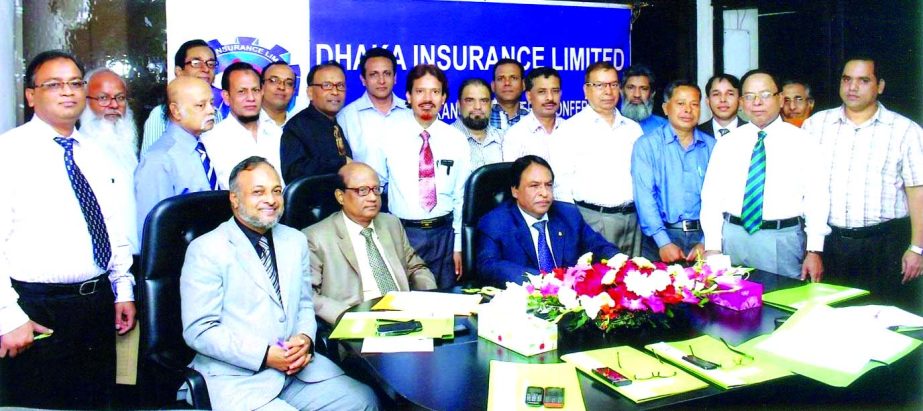AQM Wazed Ali, Chief Executive Officer of Dhaka Insurance Limited, presiding over the 'Annual Branch Managers' Conference-2014' at its head office recently. Md Abul Hashim, DMD(F&A), Santi Narayan Das, Sr GM, Shamiur Rahman, Sr DGM and Susanto Kumar Pa