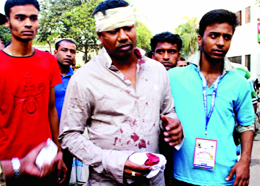 Picture shows a few persons were injured in cocktail blast at a public rally organized by 14-party in the city's Hazaribagh on Wednesday. The snap was taken from Dhaka Medical College.
