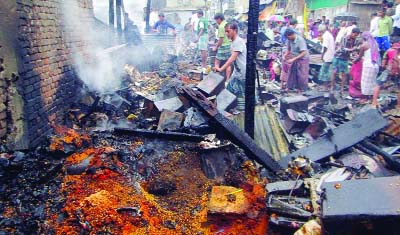 BAGERHAT: A view of gutted shops at Moralganj Upazila on Wednesday.