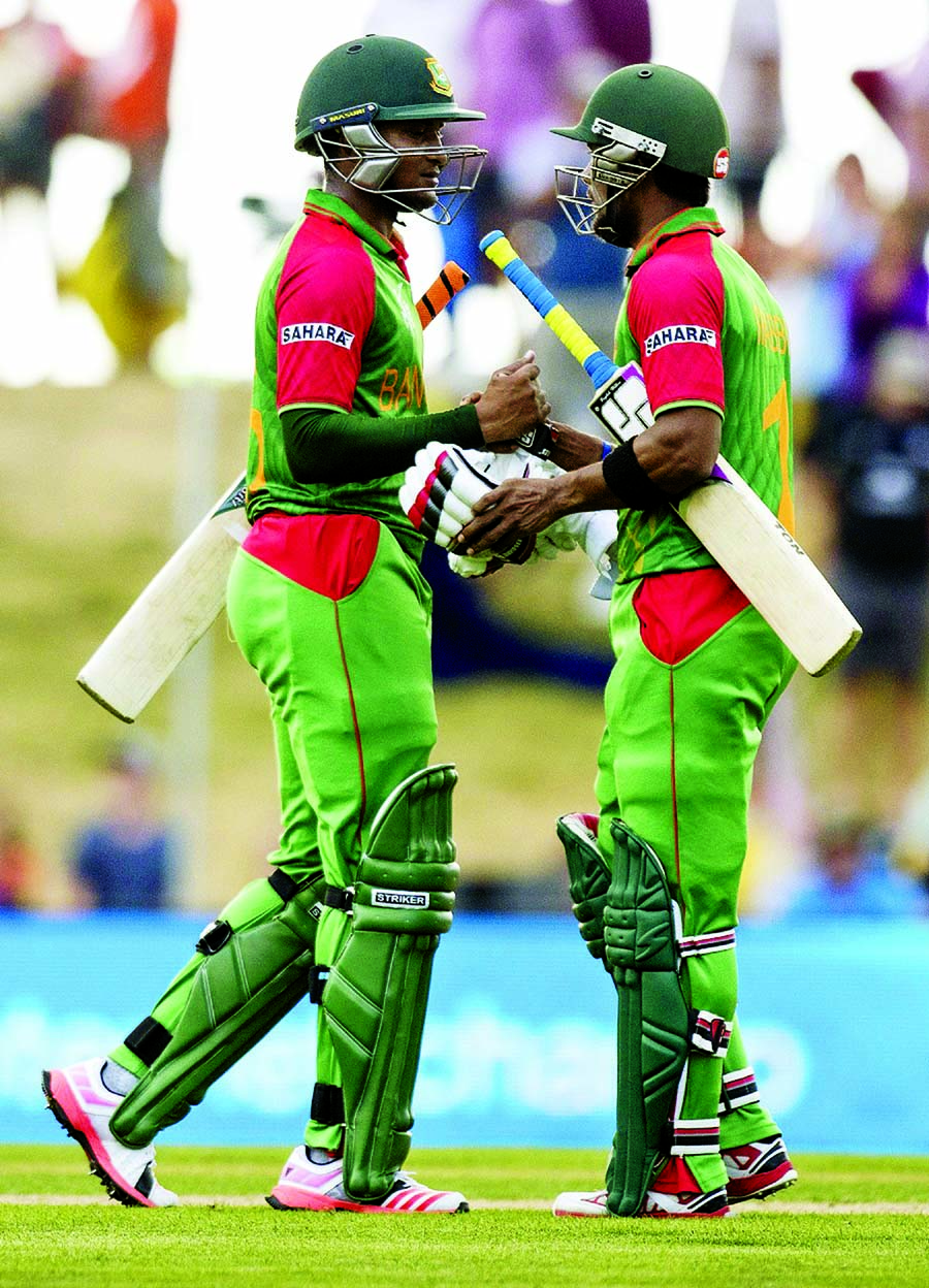 Shakib Al Hasan and Sabbir Rahman helped Bangladesh to seal their highest ODI chase during the 2015 ICC Cricket World Cup match between Bangladesh and Scotland at Saxton Field in Nelson, New Zealand on Thursday.