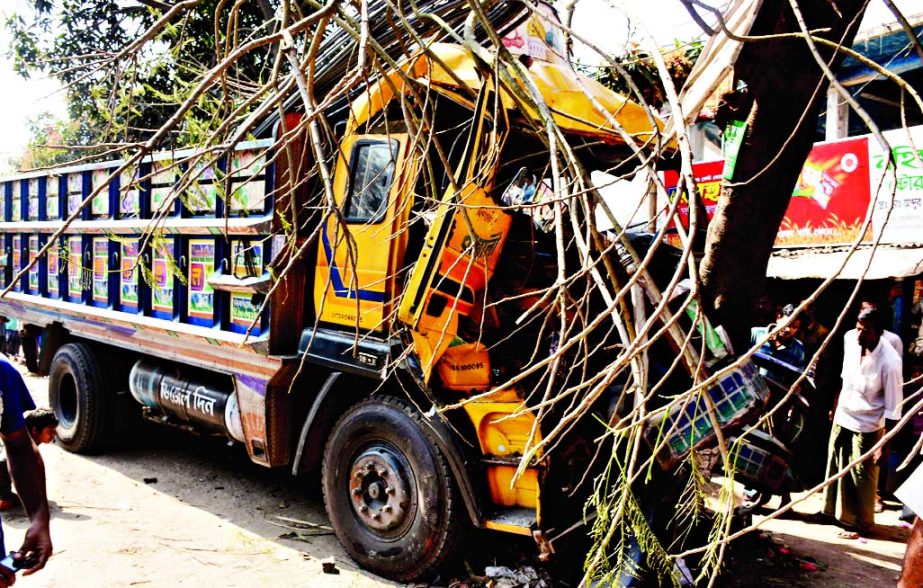 Five people including three of a family were killed as a goods-laden truck ploughed through a roadside fruit shop at Baghopara bus stand on Bogra-Rangpur highway in Sadar upazila on Saturday morning.
