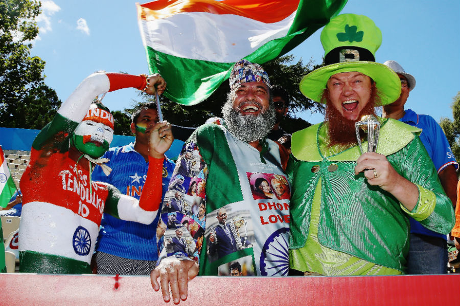 Indian and Irish fans enjoy the action at Seddon Park during the World Cup 2015, Group B match between India and Ireland at Hamilton on Tuesday.