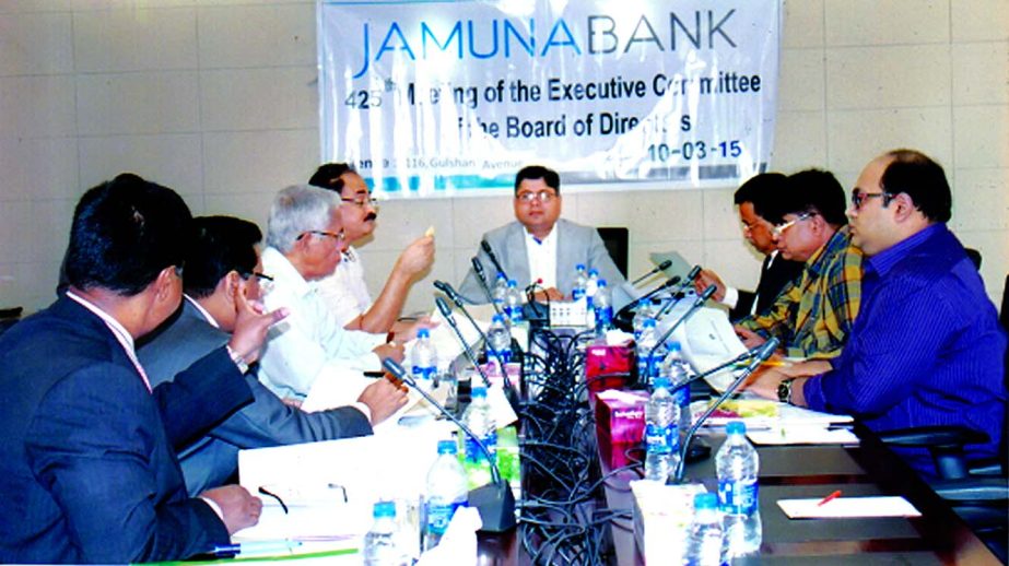 Shaheen Mahmud, Chairman of the Board of Directors of Jamuna Bank Limited, presiding over the 425th EC meeting at its head office recently. Directors: Md Mahmudul Hoque, Engr Md Atiqur Rahman, Md Sirajul Islam Varosha, Md Belal Hossain, Md Hasan and Mana