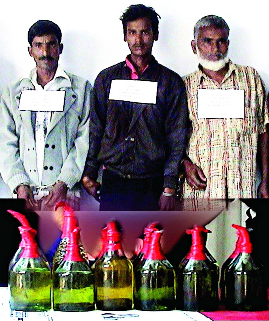 Three people were arrested with 12 petrol bombs by Atrai police in Naogaon on Friday.