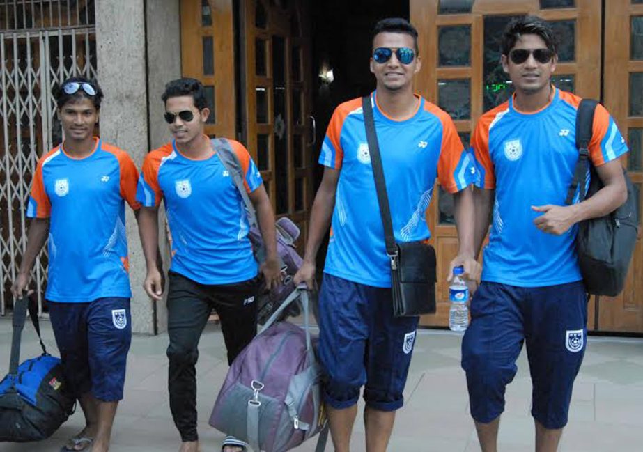 Members of Bangladesh Under-23 Football team arrived at the BKSP in Savar to take part in the residential camp at the BKSP from Sunday.