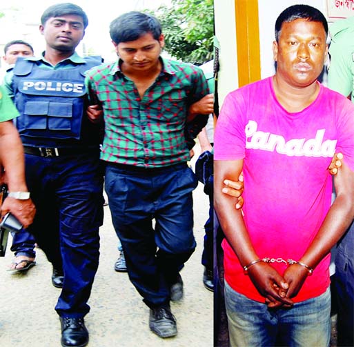 Abdur Rakib (left) Olema League General Secretary and alleged source of RAB Ataur Rahman Geda (right) who were also involved in abduction and killers of Abu Sayeed were arrested and taken to Sylhet court on Monday. Banglar Chokh