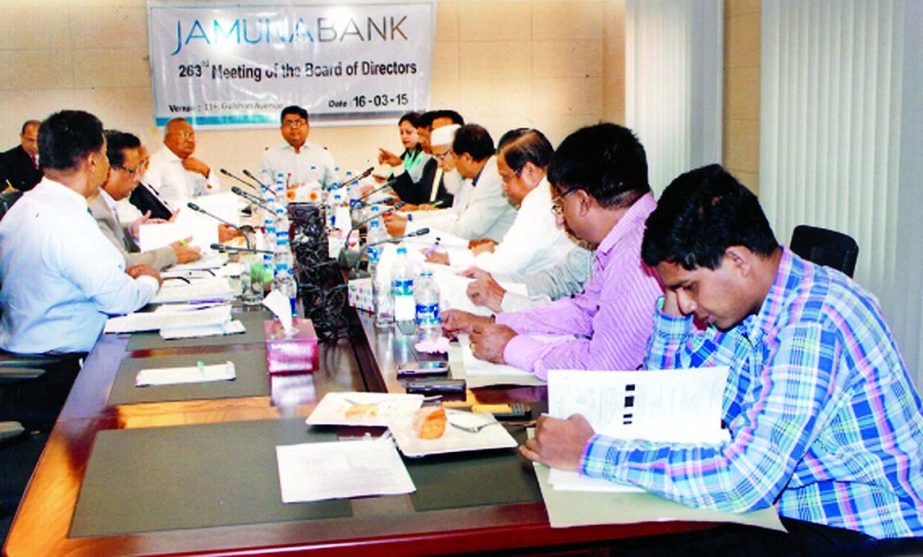 Shaheen Mahmud, Chairman of the Board of Directors of Jamuna Bank Limited presiding over the 263rd meeting at its board room recently. Nur Mohammed, Chairman of Jamuna Bank Foundation, Md Tazul Islam, MP, Chairman, Risk Management Committee, Md Rafiqul Is