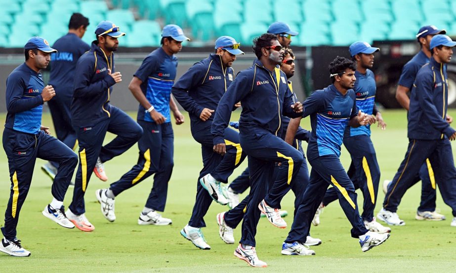 Sri Lanka squad warm up at the Sydney Cricket Ground on Tuesday in preparation for the World Cup quarter-final against South Africa.