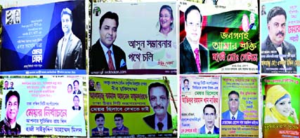 Aspirants for the mayoral posts of two city corporations of Dhaka have already pasted banners, posters and leaflets across the city, violating the law.